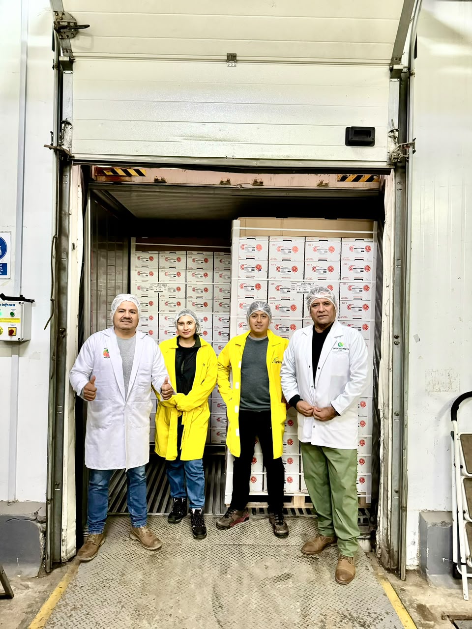 Equipo de VillaVentura y Bio Farming junto a un embarque de fruta